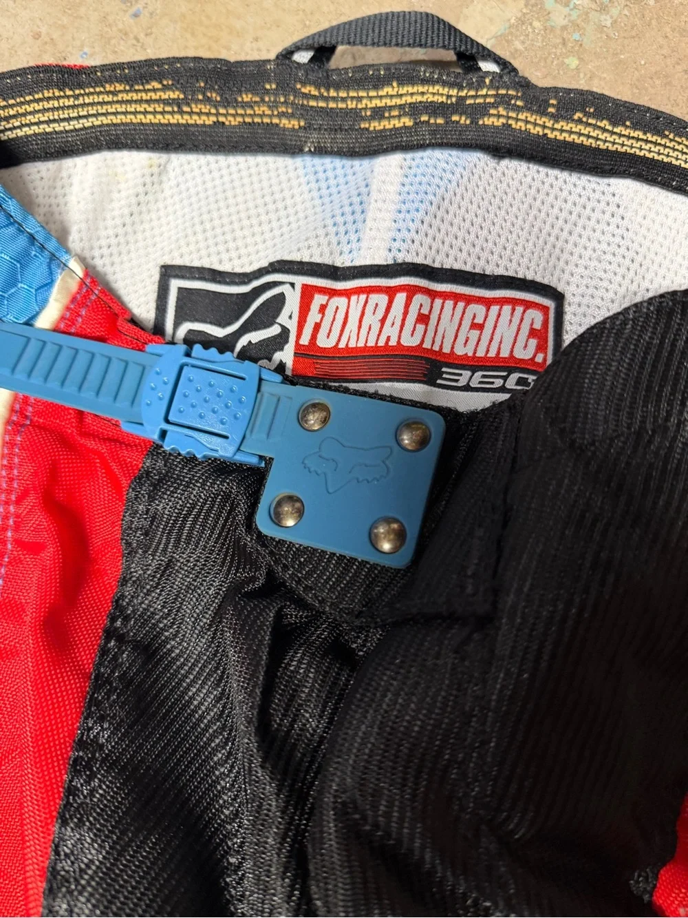 Vintage 1990s Fox Racing 360 Motocross Moto Dirt Bike Pants Red White Blue Sz 32